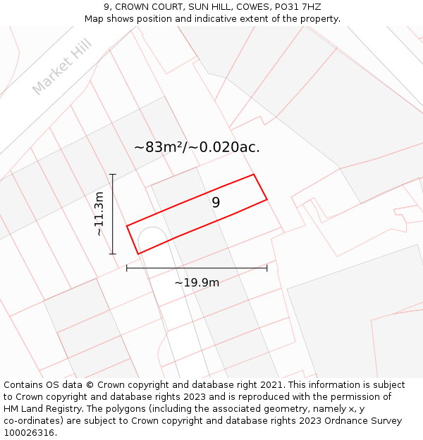 9, CROWN COURT, SUN HILL, COWES, PO31 7HZ: Plot and title map