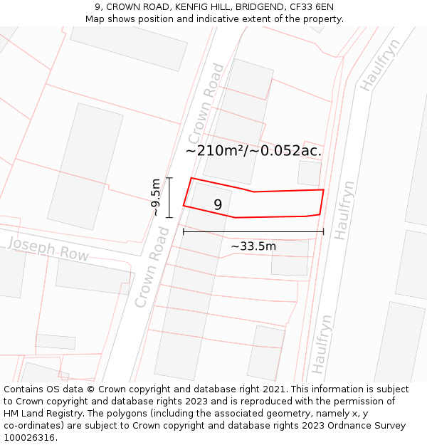 9, CROWN ROAD, KENFIG HILL, BRIDGEND, CF33 6EN: Plot and title map