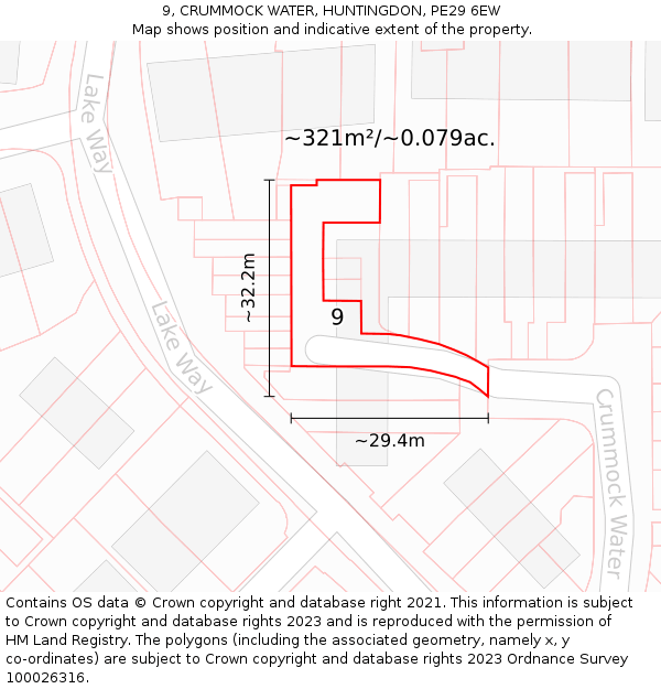 9, CRUMMOCK WATER, HUNTINGDON, PE29 6EW: Plot and title map
