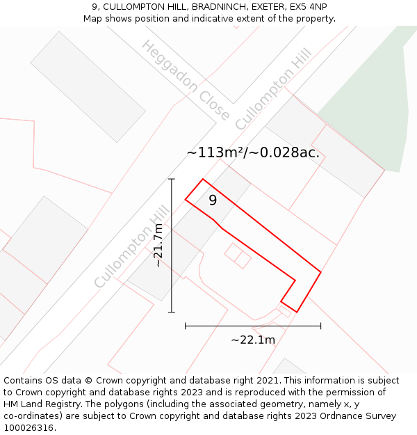 9, CULLOMPTON HILL, BRADNINCH, EXETER, EX5 4NP: Plot and title map