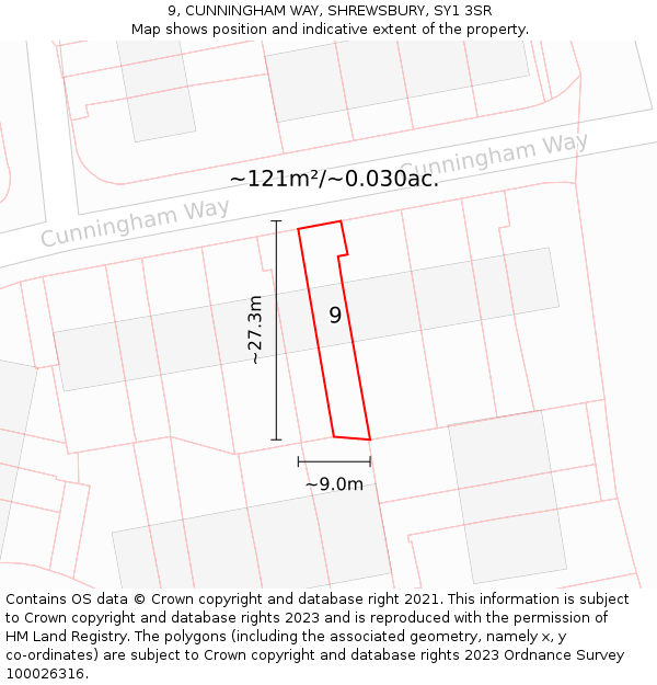 9, CUNNINGHAM WAY, SHREWSBURY, SY1 3SR: Plot and title map