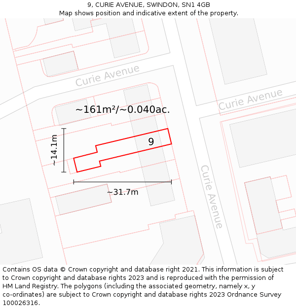 9, CURIE AVENUE, SWINDON, SN1 4GB: Plot and title map