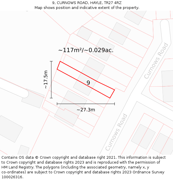9, CURNOWS ROAD, HAYLE, TR27 4RZ: Plot and title map