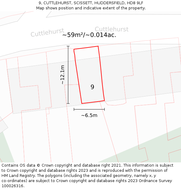 9, CUTTLEHURST, SCISSETT, HUDDERSFIELD, HD8 9LF: Plot and title map