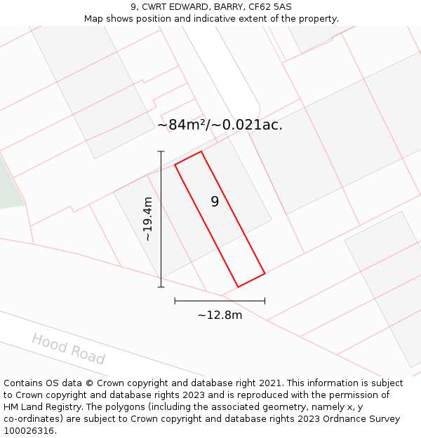 9, CWRT EDWARD, BARRY, CF62 5AS: Plot and title map