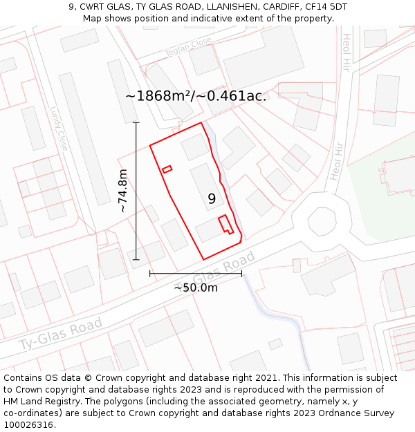 9, CWRT GLAS, TY GLAS ROAD, LLANISHEN, CARDIFF, CF14 5DT: Plot and title map