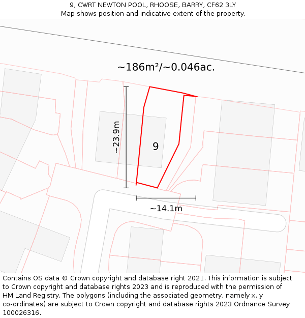 9, CWRT NEWTON POOL, RHOOSE, BARRY, CF62 3LY: Plot and title map