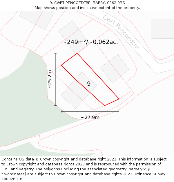 9, CWRT PENCOEDTRE, BARRY, CF62 9BS: Plot and title map