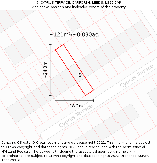 9, CYPRUS TERRACE, GARFORTH, LEEDS, LS25 1AP: Plot and title map