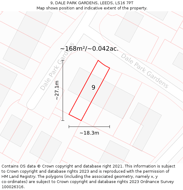 9, DALE PARK GARDENS, LEEDS, LS16 7PT: Plot and title map