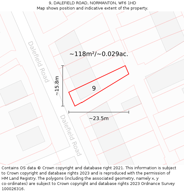9, DALEFIELD ROAD, NORMANTON, WF6 1HD: Plot and title map