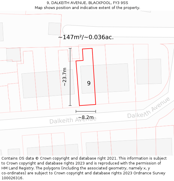 9, DALKEITH AVENUE, BLACKPOOL, FY3 9SS: Plot and title map