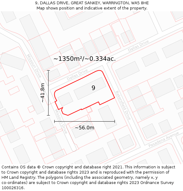9, DALLAS DRIVE, GREAT SANKEY, WARRINGTON, WA5 8HE: Plot and title map