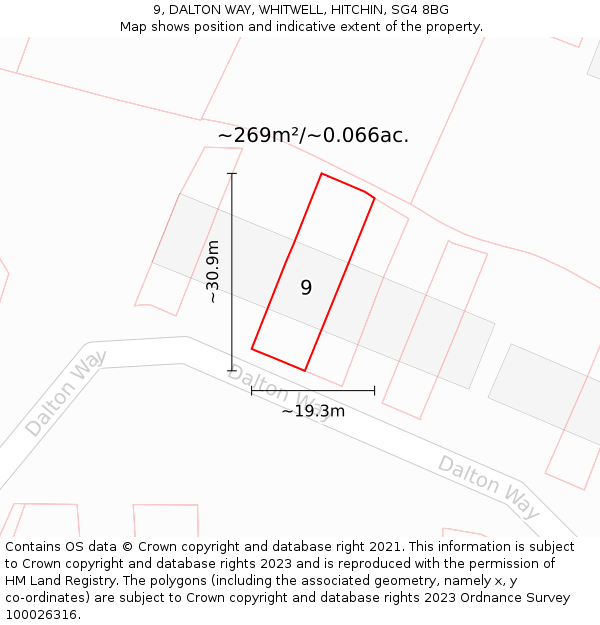 9, DALTON WAY, WHITWELL, HITCHIN, SG4 8BG: Plot and title map