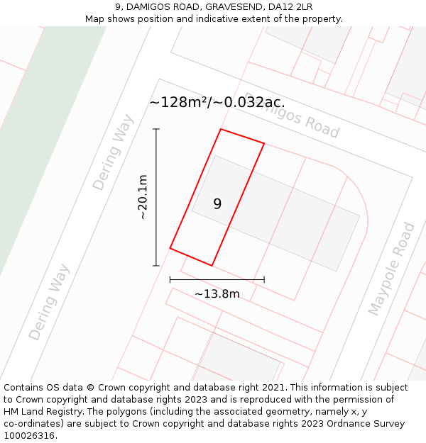 9, DAMIGOS ROAD, GRAVESEND, DA12 2LR: Plot and title map