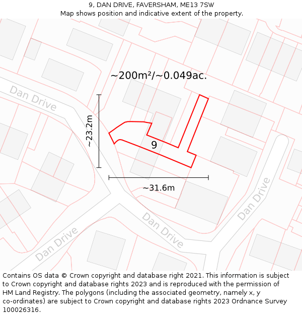 9, DAN DRIVE, FAVERSHAM, ME13 7SW: Plot and title map