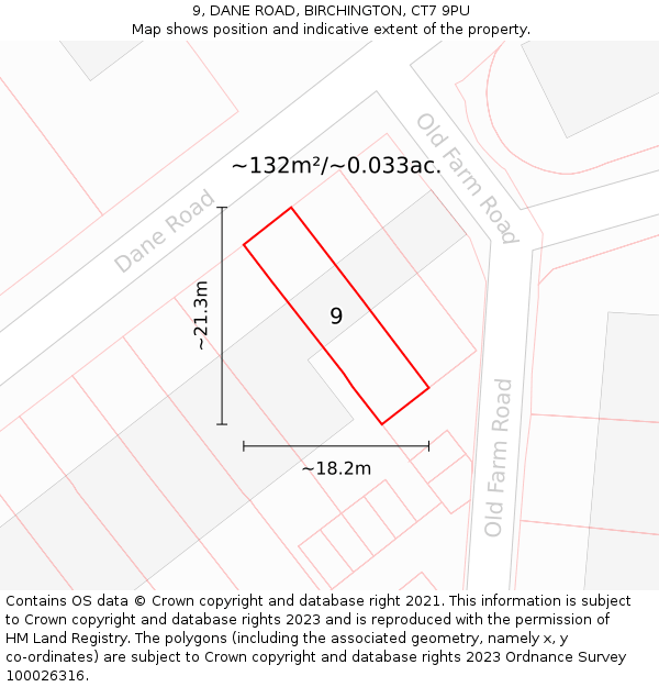 9, DANE ROAD, BIRCHINGTON, CT7 9PU: Plot and title map