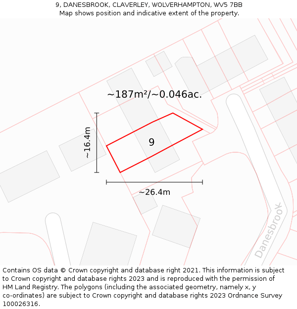 9, DANESBROOK, CLAVERLEY, WOLVERHAMPTON, WV5 7BB: Plot and title map