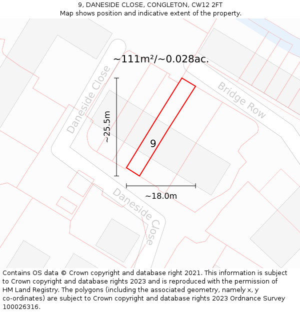9, DANESIDE CLOSE, CONGLETON, CW12 2FT: Plot and title map