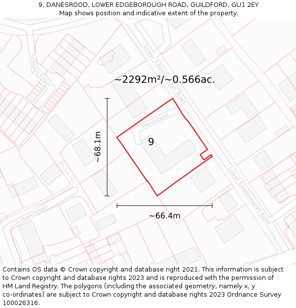 9, DANESROOD, LOWER EDGEBOROUGH ROAD, GUILDFORD, GU1 2EY: Plot and title map