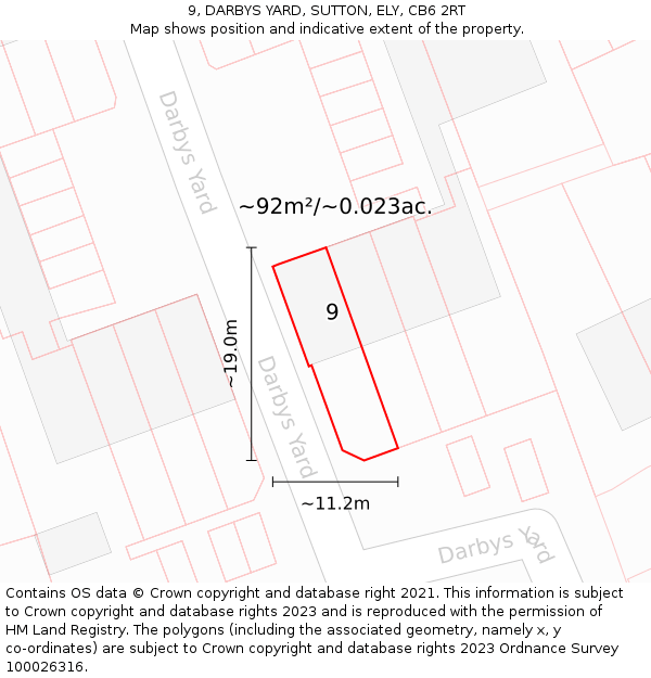 9, DARBYS YARD, SUTTON, ELY, CB6 2RT: Plot and title map