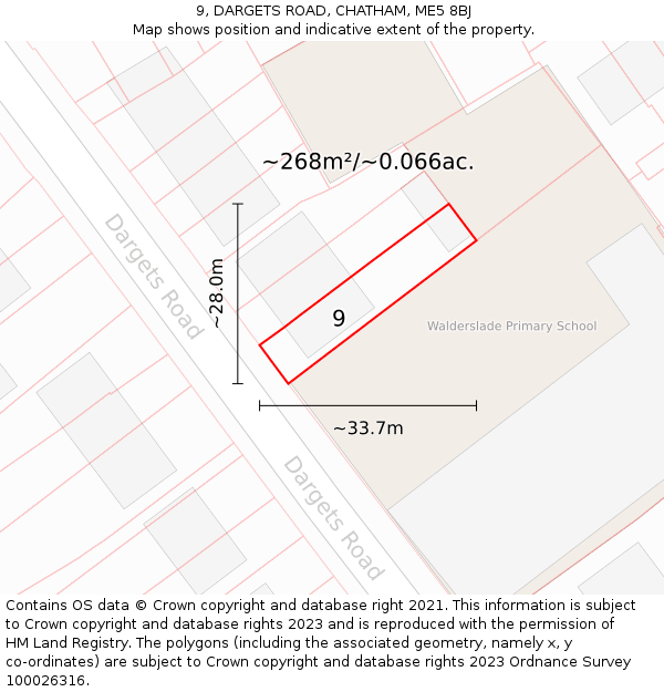 9, DARGETS ROAD, CHATHAM, ME5 8BJ: Plot and title map