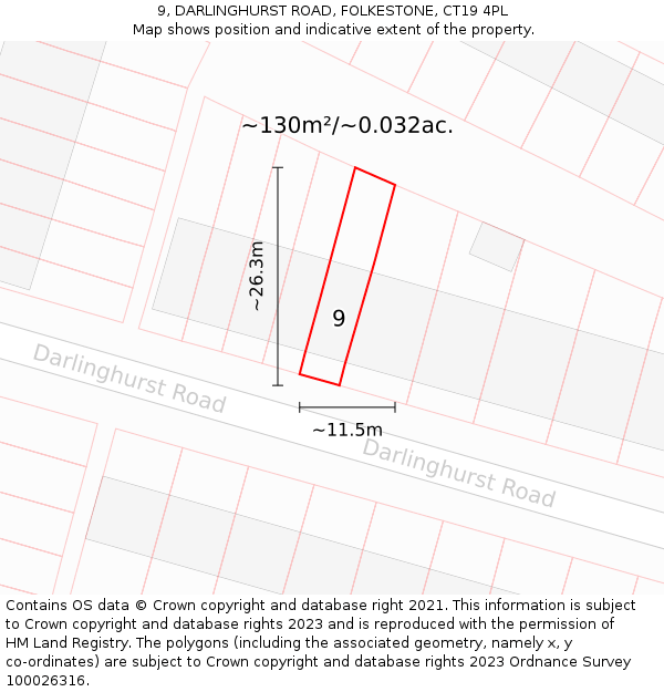 9, DARLINGHURST ROAD, FOLKESTONE, CT19 4PL: Plot and title map