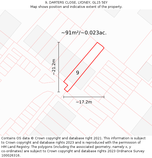 9, DARTERS CLOSE, LYDNEY, GL15 5EY: Plot and title map