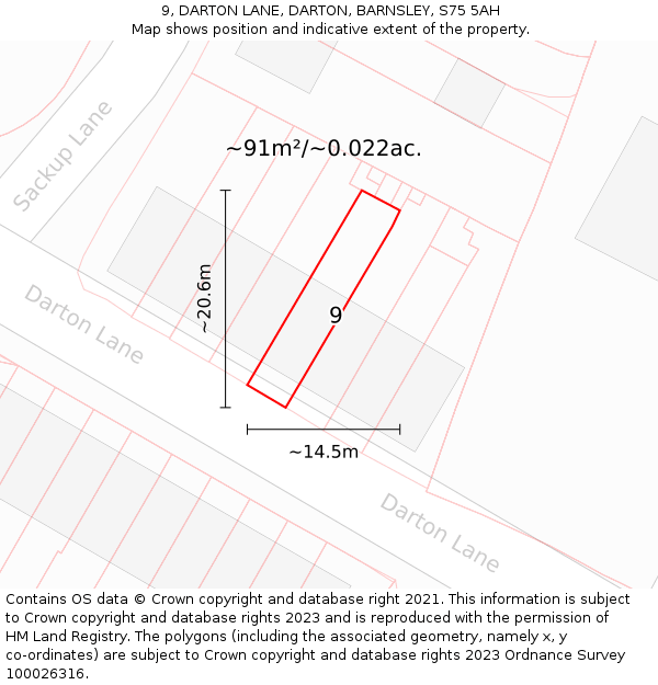 9, DARTON LANE, DARTON, BARNSLEY, S75 5AH: Plot and title map