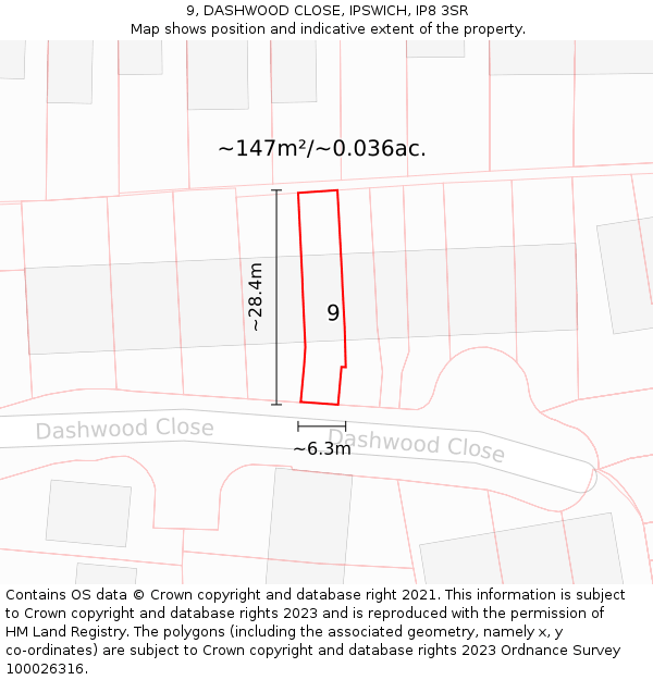 9, DASHWOOD CLOSE, IPSWICH, IP8 3SR: Plot and title map