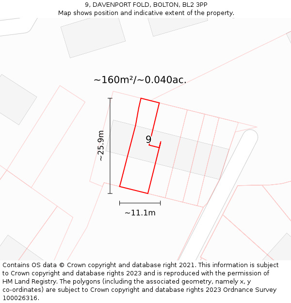 9, DAVENPORT FOLD, BOLTON, BL2 3PP: Plot and title map