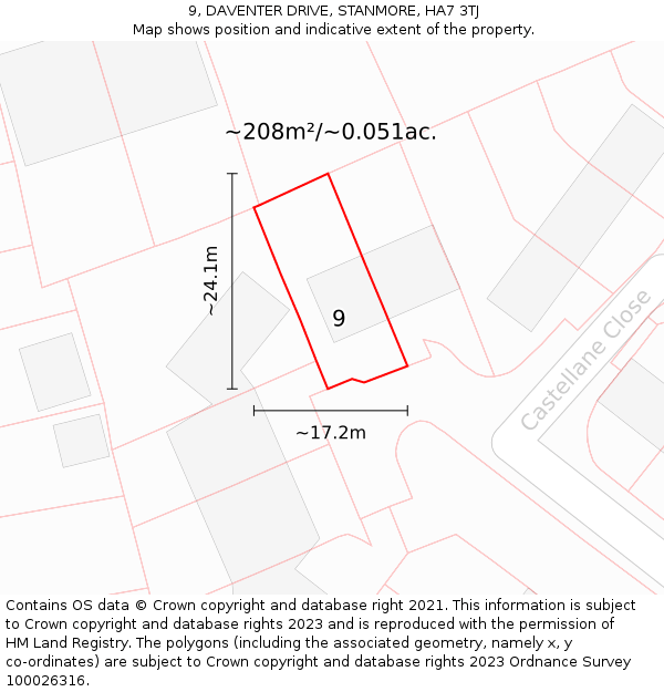 9, DAVENTER DRIVE, STANMORE, HA7 3TJ: Plot and title map