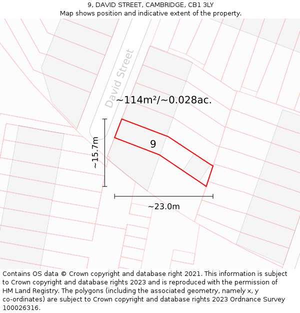 9, DAVID STREET, CAMBRIDGE, CB1 3LY: Plot and title map