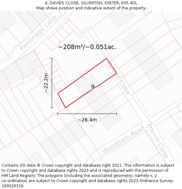 9, DAVIES CLOSE, SILVERTON, EXETER, EX5 4DL: Plot and title map