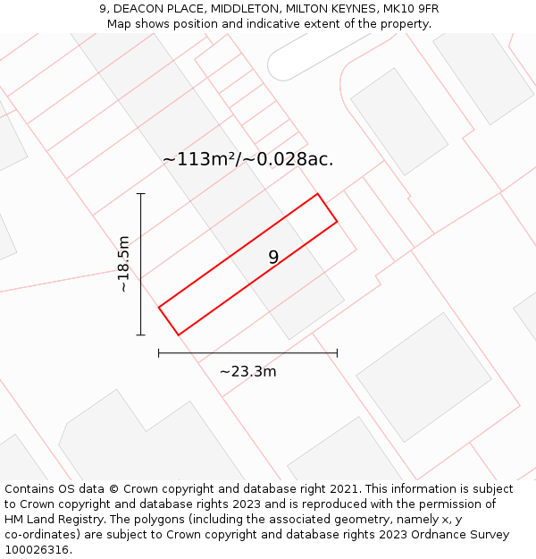 9, DEACON PLACE, MIDDLETON, MILTON KEYNES, MK10 9FR: Plot and title map