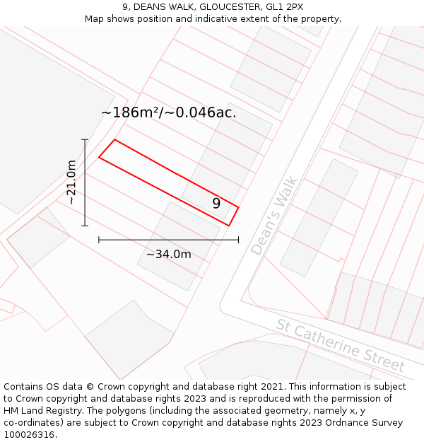 9, DEANS WALK, GLOUCESTER, GL1 2PX: Plot and title map