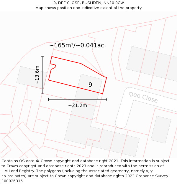 9, DEE CLOSE, RUSHDEN, NN10 0GW: Plot and title map