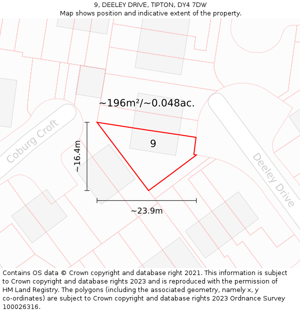 9, DEELEY DRIVE, TIPTON, DY4 7DW: Plot and title map