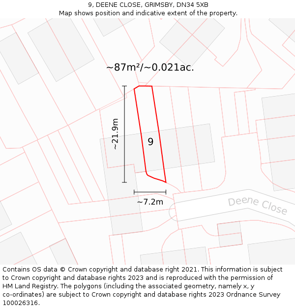 9, DEENE CLOSE, GRIMSBY, DN34 5XB: Plot and title map