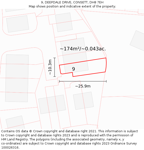 9, DEEPDALE DRIVE, CONSETT, DH8 7EH: Plot and title map