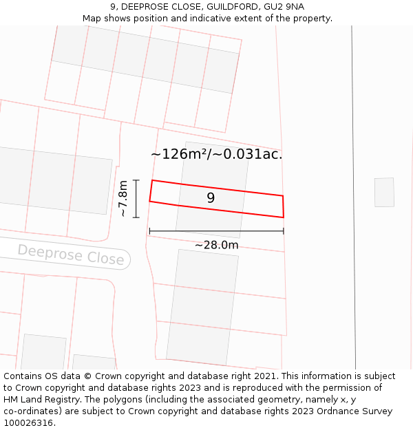9, DEEPROSE CLOSE, GUILDFORD, GU2 9NA: Plot and title map