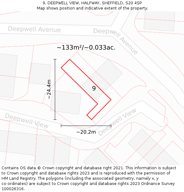 9, DEEPWELL VIEW, HALFWAY, SHEFFIELD, S20 4SP: Plot and title map