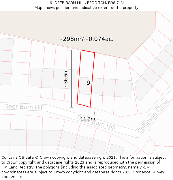 9, DEER BARN HILL, REDDITCH, B98 7LN: Plot and title map