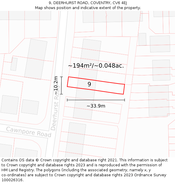 9, DEERHURST ROAD, COVENTRY, CV6 4EJ: Plot and title map