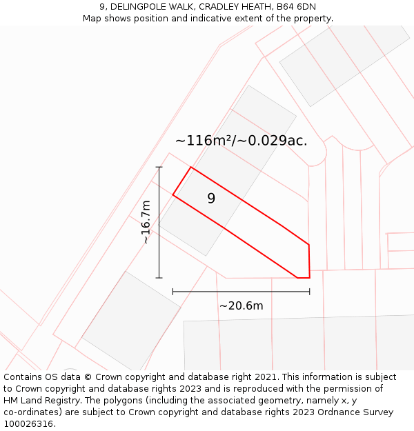 9, DELINGPOLE WALK, CRADLEY HEATH, B64 6DN: Plot and title map