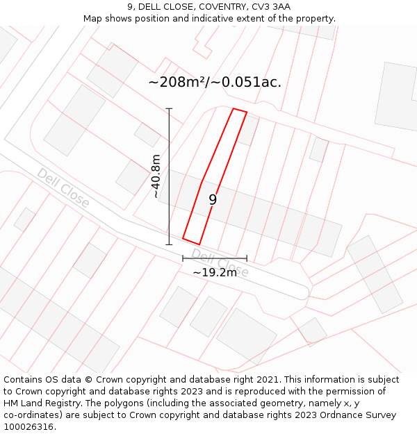 9, DELL CLOSE, COVENTRY, CV3 3AA: Plot and title map