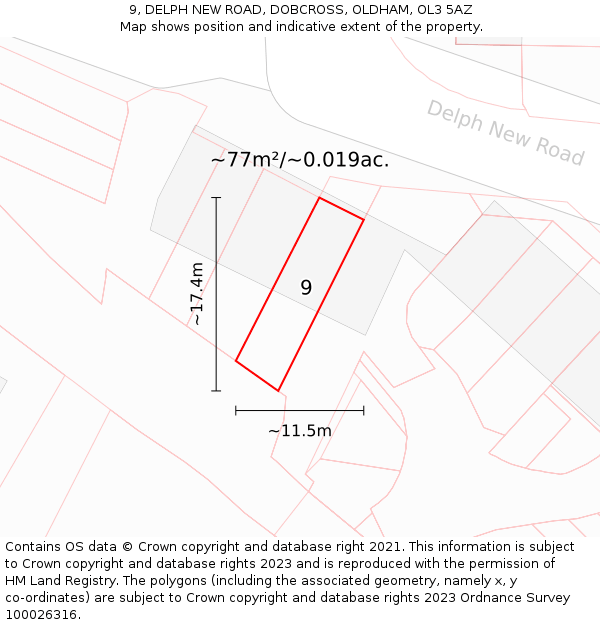 9, DELPH NEW ROAD, DOBCROSS, OLDHAM, OL3 5AZ: Plot and title map