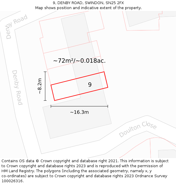 9, DENBY ROAD, SWINDON, SN25 2FX: Plot and title map