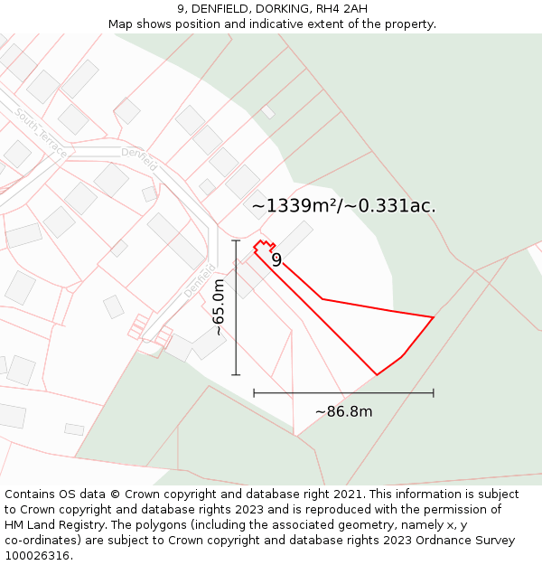 9, DENFIELD, DORKING, RH4 2AH: Plot and title map