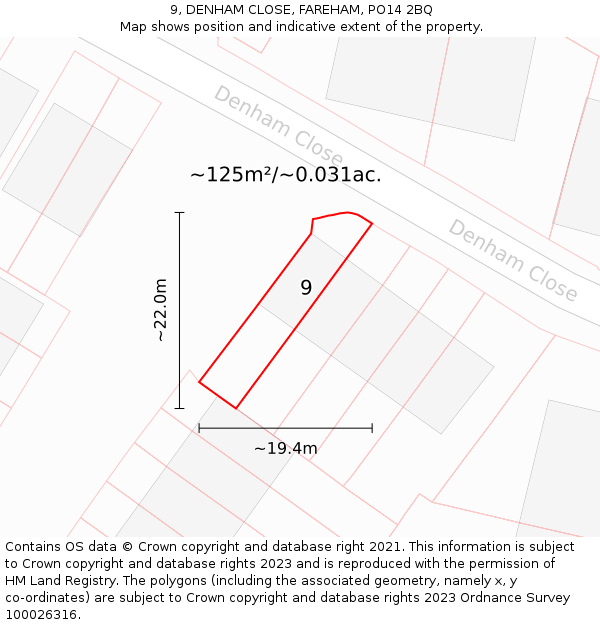 9, DENHAM CLOSE, FAREHAM, PO14 2BQ: Plot and title map